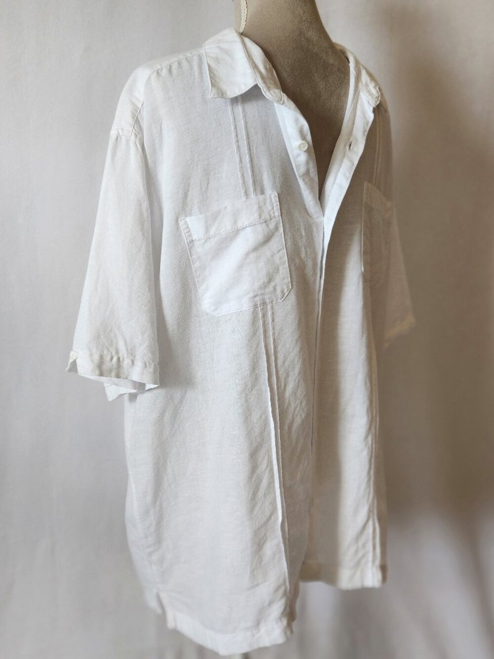 Cafe Luna Shirt Men's XL White Linen Blend Button Up Short Sleeve - Picture 7 of 16